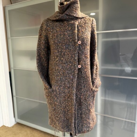 I.B.Diffusion Taupe/Grey/ Peach Mohair Cardigan Sweater Size M with Neck Scarf - Picture 6 of 10